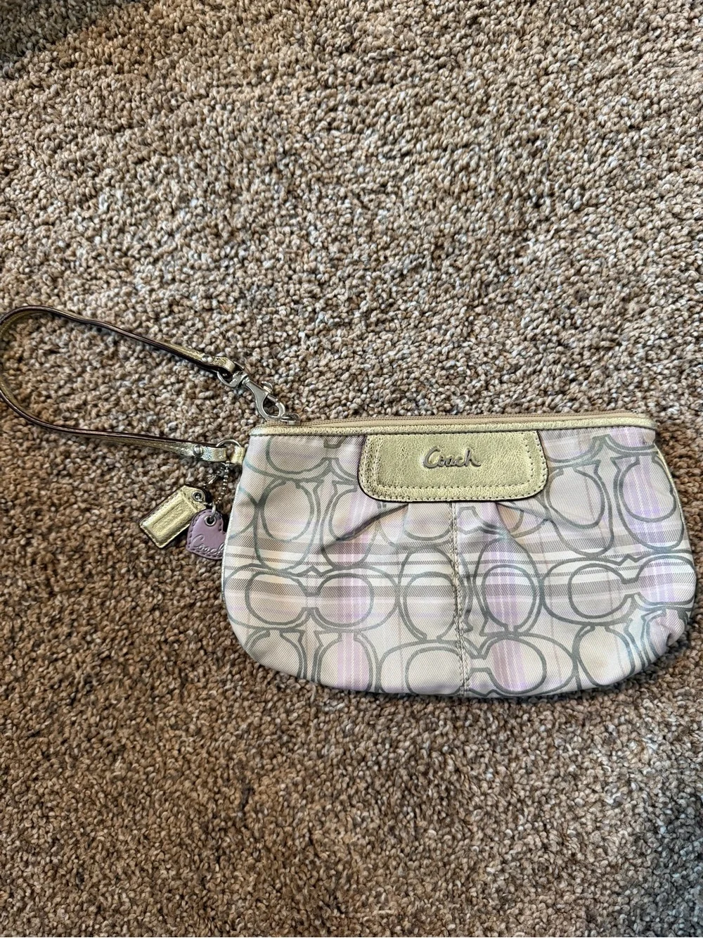 COACH Tartan CC Logo Silver/ Multi-Color Large Wristlet #F47145